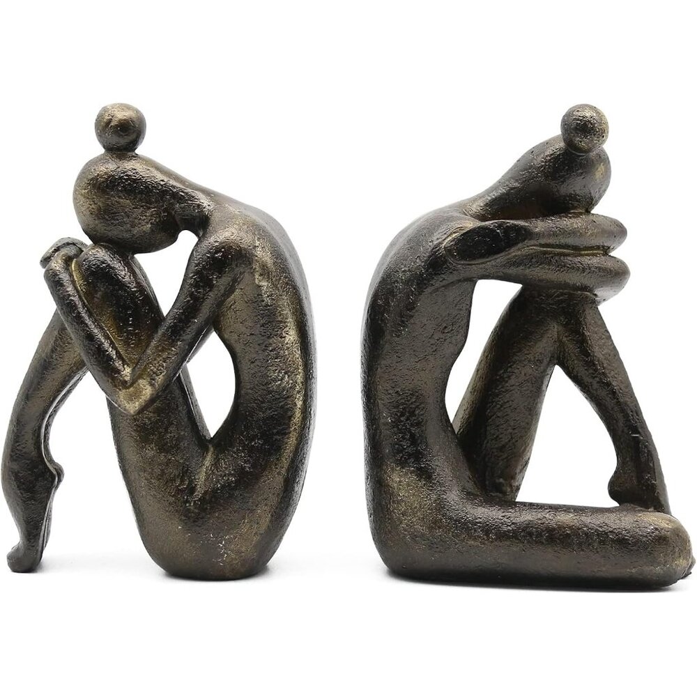 Unique Decorative Girl Thinker Bookends, Non-Slip Book Holder, Home Office Books